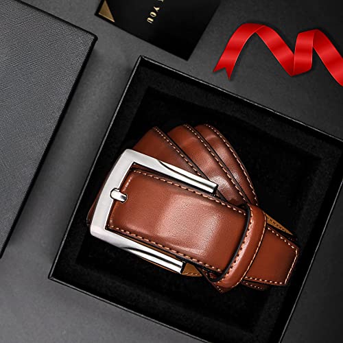 Image of MILORDE Men's Genuine Leather Dress Belt, Handmade, 100% Cow Leather, Fashion & Classic Designs for Work Business and Casual