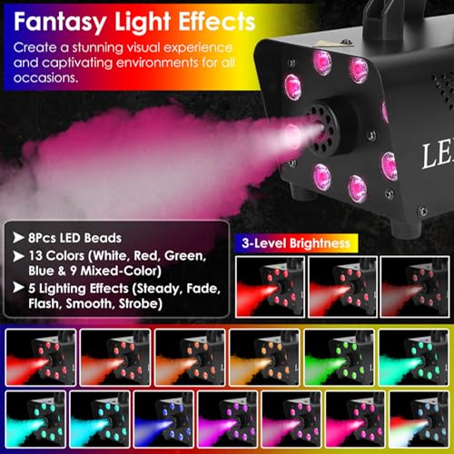 Máquina de humo 500W con luces LED multicolor y control remoto miniatura 2