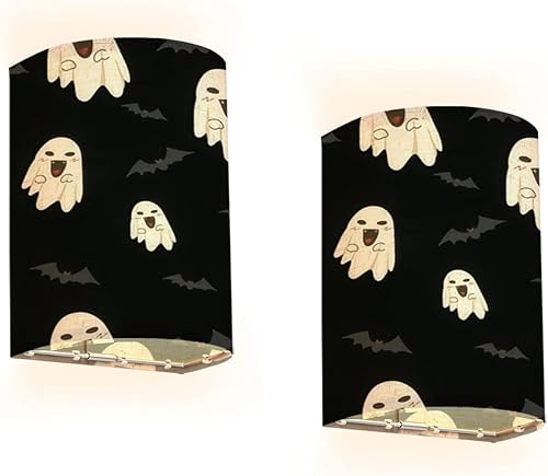 AURFIAIUOP Juego de dos apliques recargables con patrón sin costuras Simbol minmal Halloween para fondo de brillo ajustable, lámparas de pared de