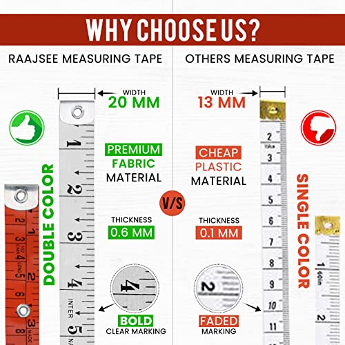 Raajsee Fabric Tape Measure Body Measuring Tape, Soft Fabric Measuring Tape For Sewing Cloth & Weight Loss Medical Body Measurement Nursing Craft 60 Inch/150 Cm #TOP4