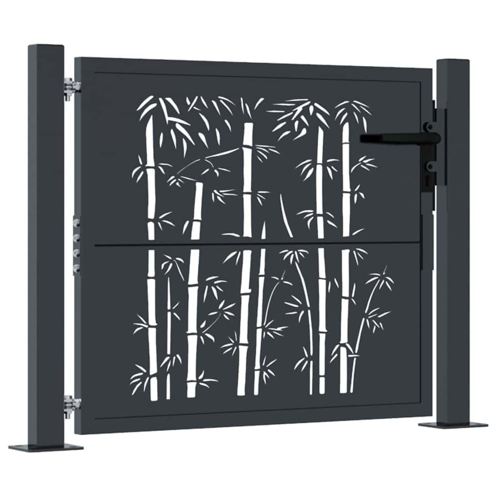 Portal Jardín Acero Antracita, 100 x 100 cm, Diseño Bambú Corte Láser