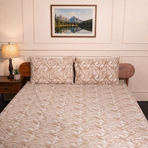 Image of Amazon Brand - Umi Cotton Fitted Bedsheet, Queen Size 78x60 Inches, Elastic Fit Bed Sheet, 10 Inch Deep Pocket, Soft Breathable Bedding, Durable Easy Care, with Pillow Cover-Desert Waves