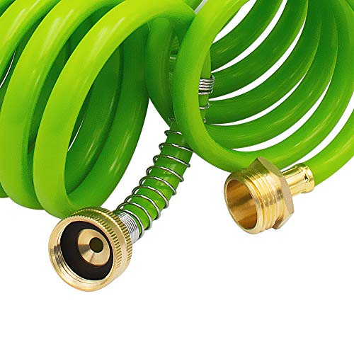 Image of AUTOMAN EVA Recoil Garden Hose 25ft - Includes 7 Pattern Spray Nozzle,Curly Water Hose 25 Foot,Watering Hose Coil,Retractable,Corrosion Resistant Garden Coil Hose.Green