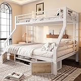 Trdlpyn Letto a Castello per Bambini con Scarpiera e Vani Portaoggetti, Letto a Soppalco a 2 posti con Ringhiera e Scaletta, Telaio letto in Ferro 90 x 200 cm e 140 x 200 cm(Senza materasso)