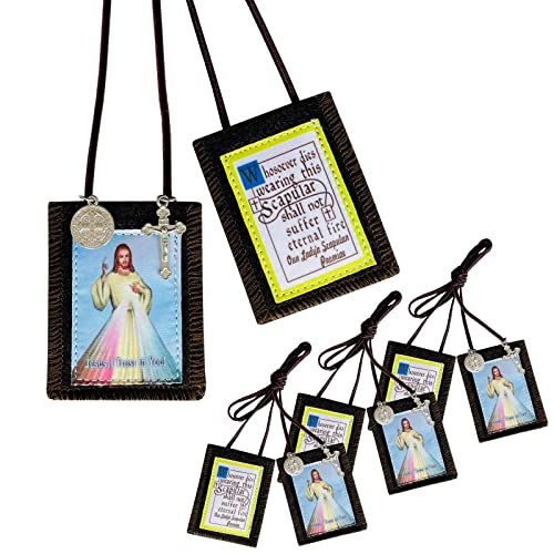 Divine Mercy Chaplet,3 Pack Bulk Brown Scapular Necklace,Escapularios Catolicos Scapular Catholic Necklaces Religious Gift For Women With St Benedict Medal Crucifix Statues Decoration