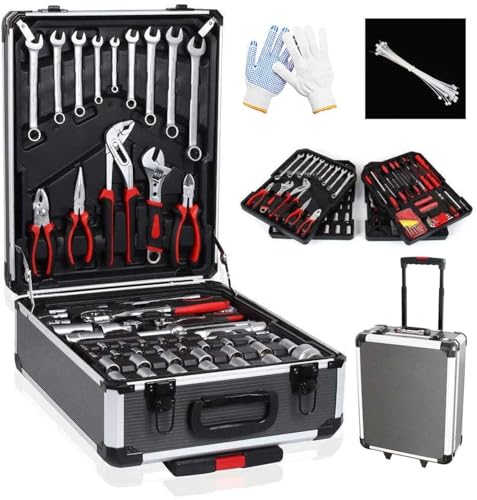 Juego de herramientas de 718 piezas, caja de mecánica organizadora de ruedas, carrito de herramientas + guante gratis.