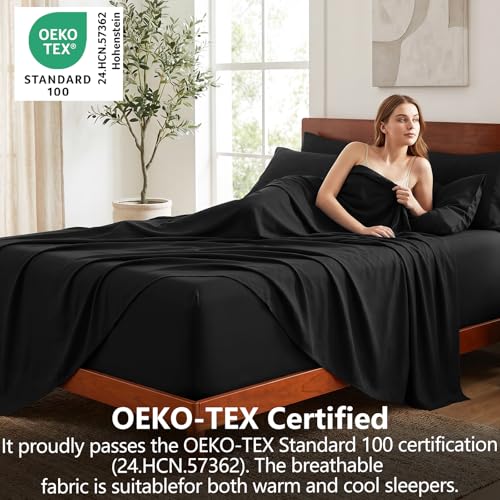 Image of CozyLux 6-Piece Full Size Bed Sheets, Fits 18-21 Inch Mattresses, Oeko-TEX | 4 Pillowcases, 1 Flat Sheet and 1 Fitted Sheet with All-Around Elastic and 21-Inch Deep Pocket for a Secure Fit, Black