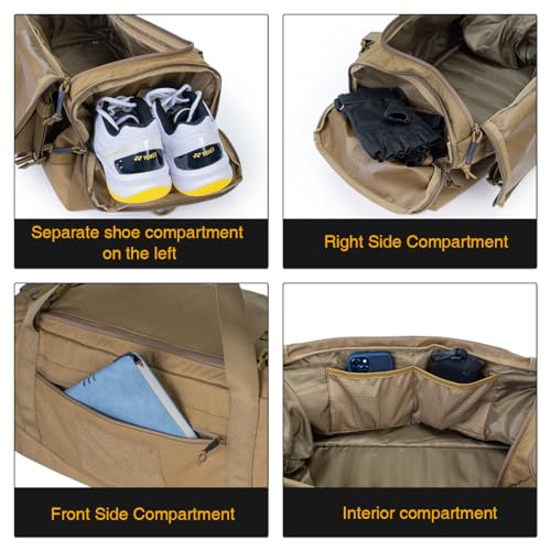 IDOGEAR Tactical Deployment Bag Military Duffle Bag 33L With Shoe Compartment Heavy-Duty Luggage Bag For Outdoor Hiking Traveling Camping(Coyote Brown)4
