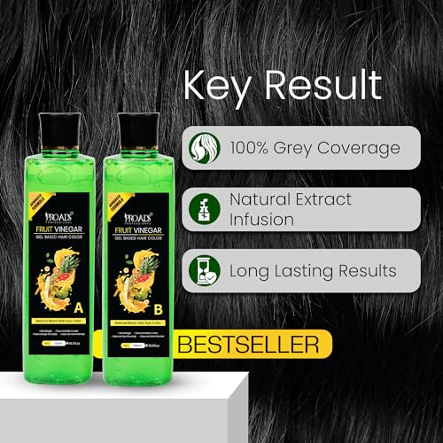 Image of PROADS Black Hair Color Gel with Fruit Vinegar, 10-Min Quick Hair Dye for Men & Women, Dermatologically Tested, Long-Lasting, Natural Look, No Drip, Mess-Free Gel Hair Color (500mlX2)
