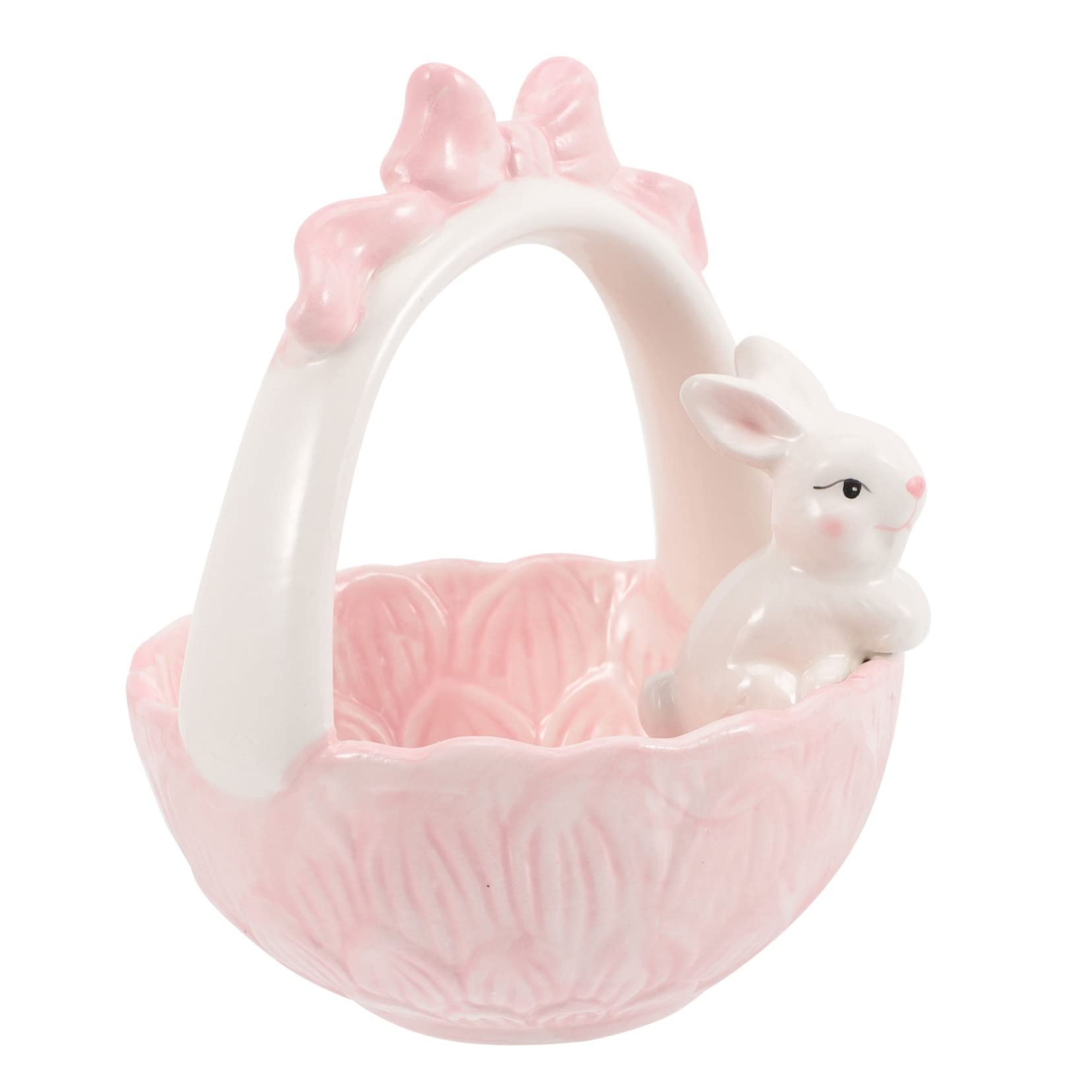 LABRIMP Coniglio Di Pasqua in Ceramica Decorazione Pasquale Forma Di Cestino Ornamento Da Scrivania Statuetta Piccola Per Feste Di Pasqua Casa e Ufficio