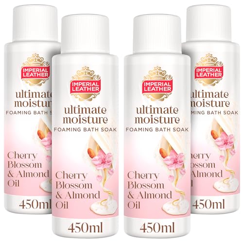 Imperial Leather Ultimate Moisture Cherry Blossom & Almond Oil Foaming Bath Soak, Ultra Rich Lather & Fragrance, Suitable for Sensitive Skin - Vegan & Cruelty Free (450ml), Multipack 4 x 450ml