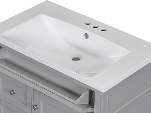 Miniatura 9 de Linique Juego combinado de tocador de baño de 36 pulgadas con lavabo, marco de madera maciza, armario de almacenamiento moderno con 2 cajones y un