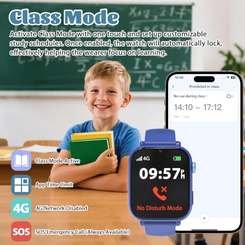 Image of 4G Kids Smart Watch for Boys Girls with GPS Tracker, SOS, Two Way Call Video Calling Voice Chat,School Mode, Alarm Clock,Safe Zones,Pedometer,Stopwatch,Games Children Smartwatch for 4-12 (4G Blue)