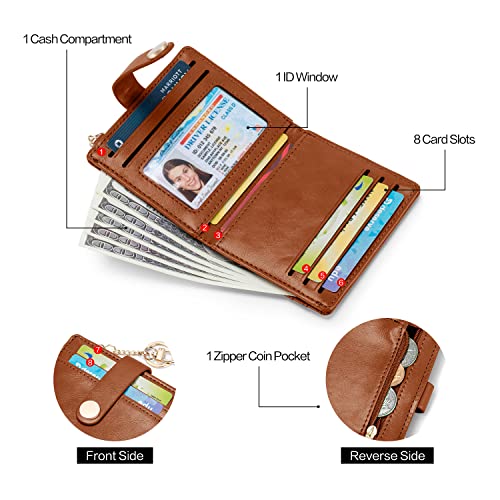Poiugoya Slim Wallet For Women, Leather Bifold Rfid Blocking Credit Card Holder With Keychain, Zipper Coin Pocket & Id Window #TOP2
