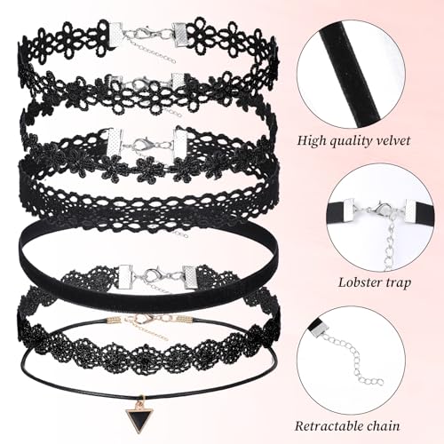 Aphumedc 6 Stück Choker Kette Damen Verstellbare Schwarz Velvet Halsband Damen Klassische Kropfband Schmuck für Frauen und Teenager-Mädchen Dancing Halloween Geburtstag Party Cosplay