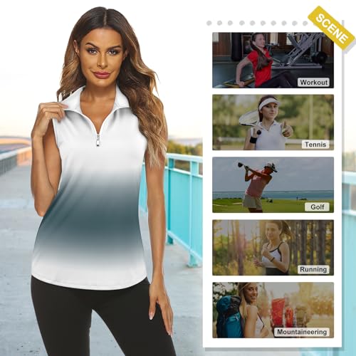 Image of Koscacy Women's Sleeveless Golf Tennis Polo Shirts Zip Up Dry Fit Workout Tank Tops Athletic Shirt