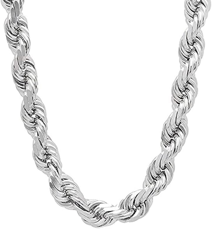 Savlano 925 Sterling Silver 9MM Hollow Italian Rope Diamond Cut Twist Link Chain Necklace for Men & Women Comes with Gift Box- Made in Italy