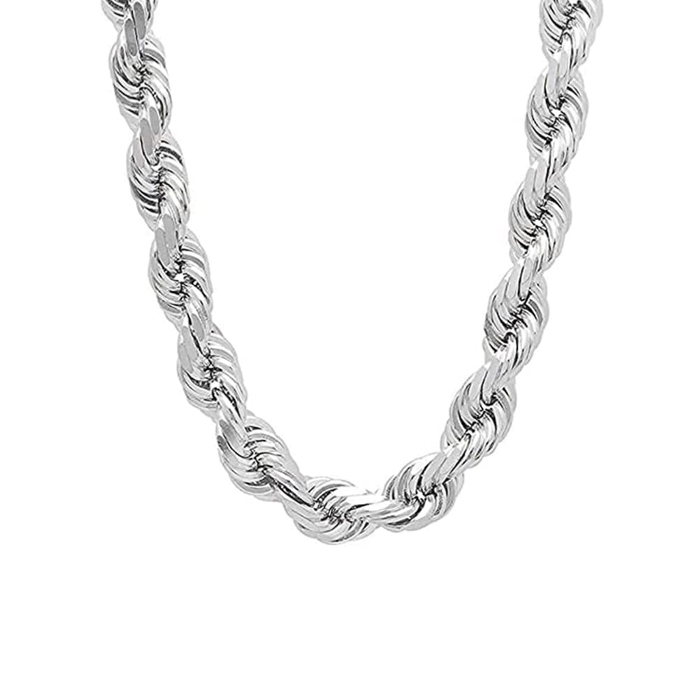 Savlano 925 Sterling Silver 9MM Hollow Italian Rope Diamond Cut Twist Link Chain Necklace for Men & Women Comes with Gift Box- Made in Italy