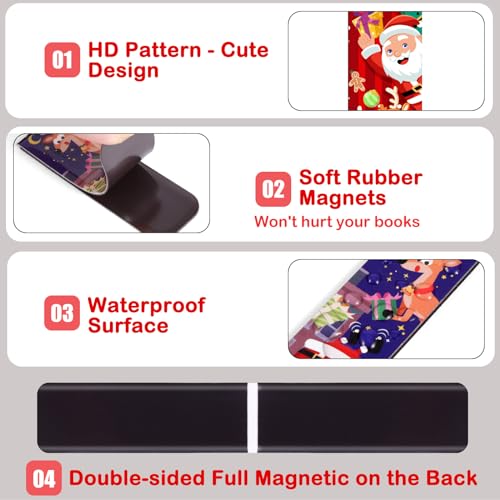 MWOOT 30 Pieces Xmas Magnetic Bookmarks, Christmas Magnet Book Markers with Star Wreath Design - Image 4