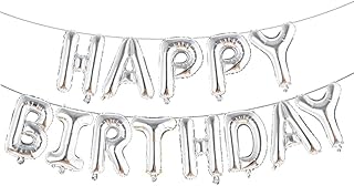 Happy Birthday Balloons, Aluminum Foil Banner Balloons for Birthday Party Decorations and Supplies (Silver)