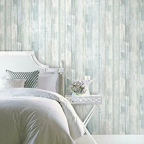 RoomMates RMK12008WP Blue Weathered Planks Peel and Stick Wallpaper, Blue & Grey