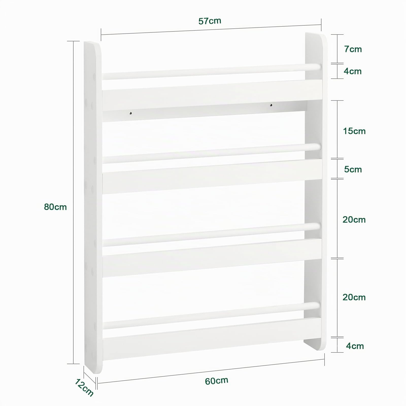 SoBuy KMB08-K-W Bibliothèque Murale Étagère à Livres Enfants Étagère de Rangement avec 4 Étages - Blanc