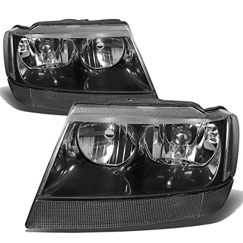 DNA MOTORING HL-OH-JGC99-BK-CL1 Black Clear Headlights Assembly Replacement Compatible with 99-04 Jeep Grand Cherokee