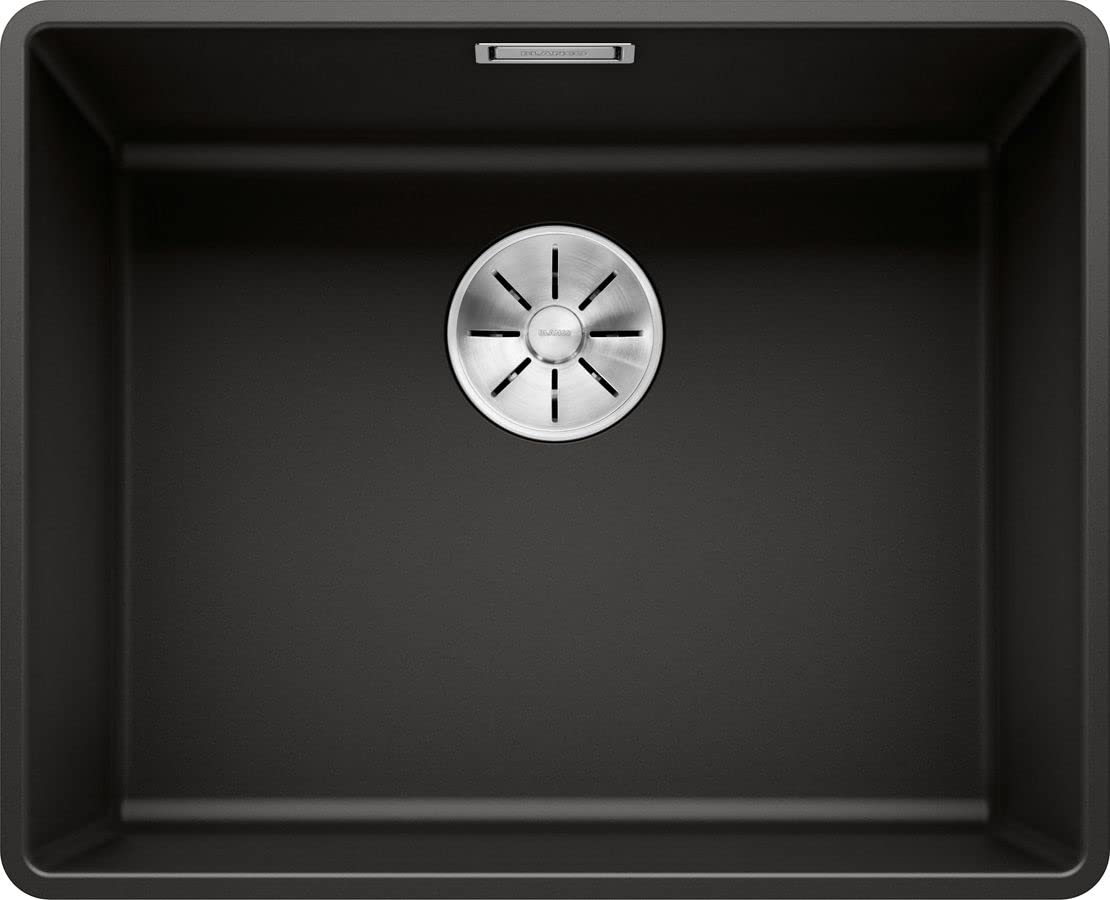 BLANCO SUBLINE 500-F | SILGRANIT Sink in Black | Installation Type: flushmount Installation | for 60 cm Wide Base cabinets | Spacious Bowl Volume | Easy-Care Surface | [52.7x42.7x20.2 cm]