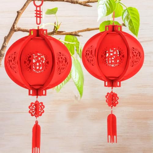 2 Stücke Chinesische Laterne Filz Rote Laterne Segen Glück Laterne Chinese New Year Lantern Rote Lampion für 2023 Neujahr Frühlingsfest Hochzeit Party Deko Hängende Dekoration – Bild 3