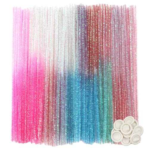 TOAOB 100pcs Gradient Glitter Pipe Cleaners Mixed Colors Chenille Stems