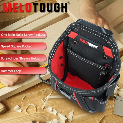 Image of MELOTOUGH Small Electrician Tool Pouch Nail Screw Work Pocuh Tool Belt Pouch with Belt Clip Attachment Tradesman Tool Bag Pouch with Hammer Loop Electrician Tool Holster