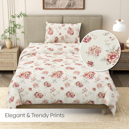 Image of Haus & Kinder Single Bedsheet for Single Bed with Pillow Cover Pure Cotton 186 TC | Soft & Silk Bedsheet for Single Bed |58 x 98 Inches - English Rose Reverie