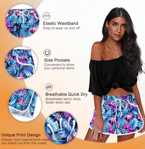 Image of For G and PL Women Summer Floral Beach Boardshorts with Pockets Swim Trunks