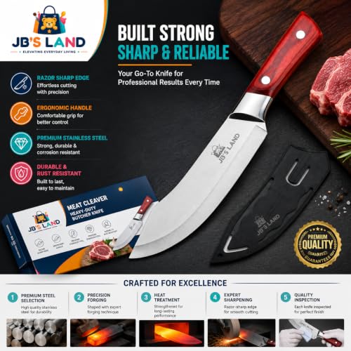 Image of JB'S LAND Meat Cleaver Knife with Sheath, Stainless Steel Butcher Knife