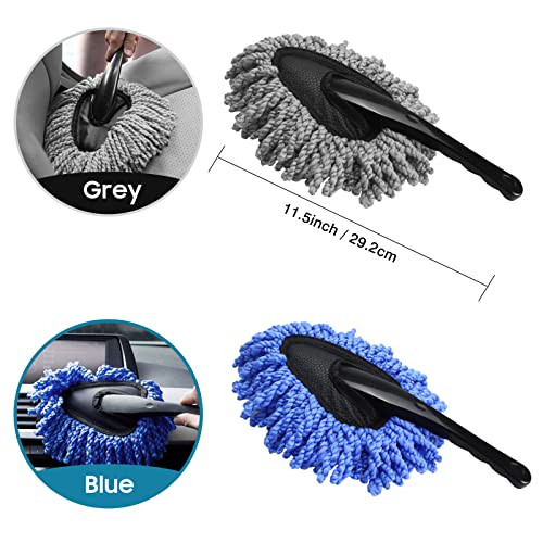 Yeewayveh Car Duster Brush, 2 Pack Microfiber Scratch Free Car Dash Duster, Multipurpose Mini Car Dusters Interior Cleaning Brush Kit, Vehicles Motorcycle And Home Detailing Brush Set, Blue & Gray #TOP2