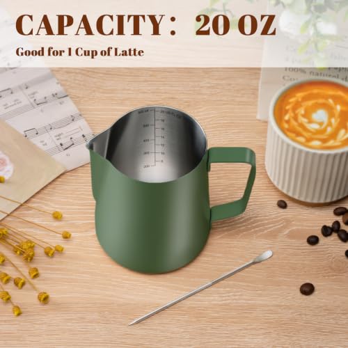 Image of Amrules Milk Frothing Pitcher 20oz Frother Cup Barista Tools, Green