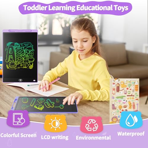 Image of [Pack of 2] 8.5 Inch Colourful LCD Writing Tablet, Erasable Drawing Board, Children's Gift, Graphic Tablet for Games for 2 3 4 5 6 7 Years (Pink & Purple)
