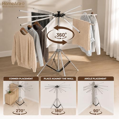 Image of Foldable Umbrella Style 4-Leg Clothes Drying Stand | 10 Rod Stainless Steel Laundry Dryer Rack | Space Saving Portable Heavy Duty Rust Resistant Cloth Drying Stand for Indoor & Outdoor Use