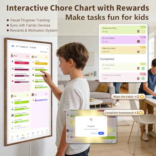 Image of 27 Inch Digital Calendar Chore Chart with Touchscreen - Full HD Interactive Display, Wall & Desk Mountable Family Planner, to-Do List & Meal Planner, Digital Picture Frame Gifts for Women Mom