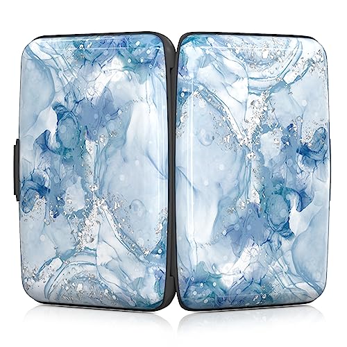Image of Rimilak Aluminuml Credit Card Holder, Mini Credit Card Wallet RFID Blocking Slim Metal Hard Case for Women Men, Blue Mable
