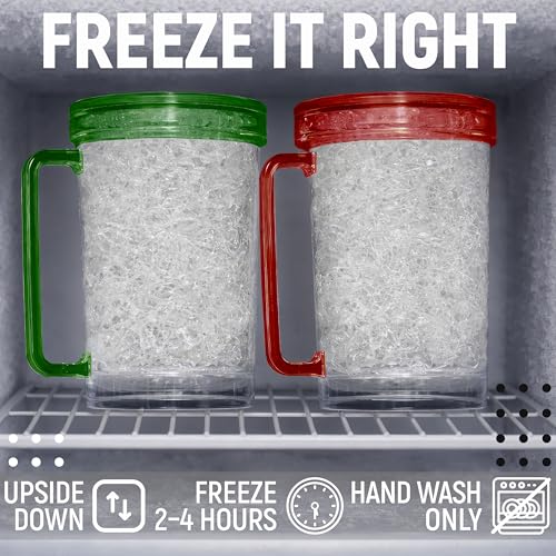 Image of Granatan Beer Mugs for Freezer (Set of 4), 16oz Double Walled Glasses, Frozen Cooling Cups with Color-Coded Handles, Break-Resistant Acrylic Frosty Insulated Beer Mug for Dad, Men, Pool Parties & BBQ