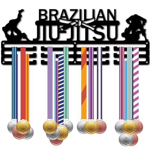 CREATCABIN Porte-Médaille Jiu Jitsu Brésilien,Présentoir à Médailles à Suspendre,Décoration Murale pour la Maison,Cadeau pour Hommes,Femmes,Athlètes,Joueurs,Gagnants de la Compétition,Noir 40x15cm