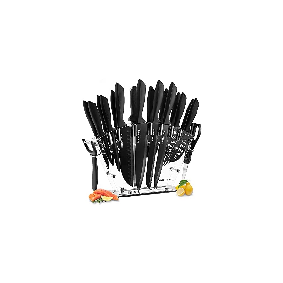 Dockorio-Kitchen-Knife-Set-with-Block-19-PCS-High-Carbon-Stainless-Steel-Sharp-includes-Serrated-Steak-Knives-Set-Chef-Knives-Bread-Knife-Scissor-Sharpener-all-in-one Dockorio Kitchen Knife Set with Block, 19 PCS High Carbon Stainless Steel Sharp includes Serrated Steak Knives Set, Chef Knives, Bread Knife, Scissor, Sharpener, all in one