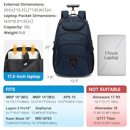 Bolso trolley mochila para portátil de 17 pulgadas Boavan negro miniatura 2