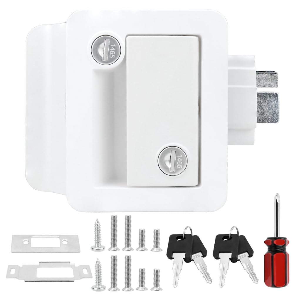 Littimoon Travel Trailer Door with Deadbolt Keys, RV Entry Door Lock Replacement Kit for Horse Trailer Cargo Hauler White