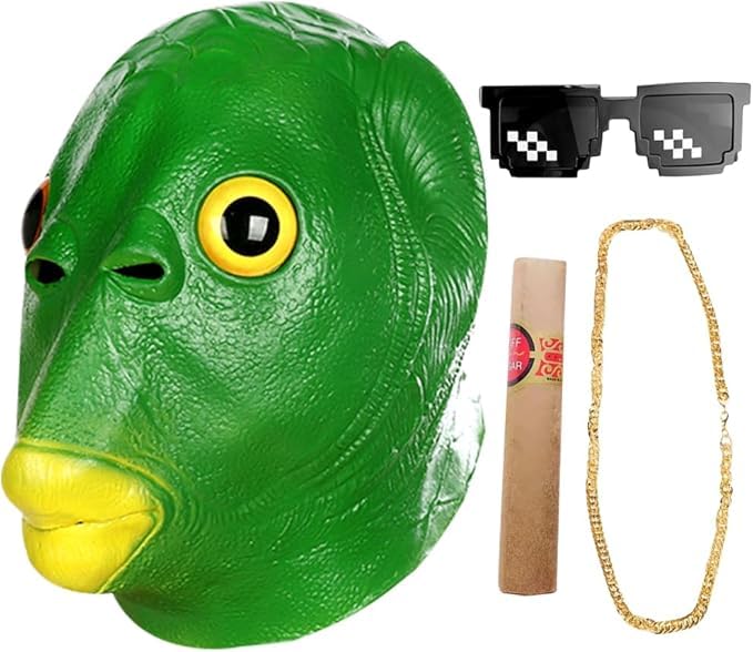HATFRYF Green Fish Full Head Mask, Funny Green Fish Head, Animal Mask Animal Latex Full Head Masks Fancy Dress for Halloween Carnival Costume Party Gift for Aldult