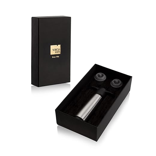Vacu Vin Wine Saver Stainless Steel Gift Box – Includes 1 Vacuum Pump & 2 Stoppers – Preserve Wine Freshness – Elegant Wine Accessory Set