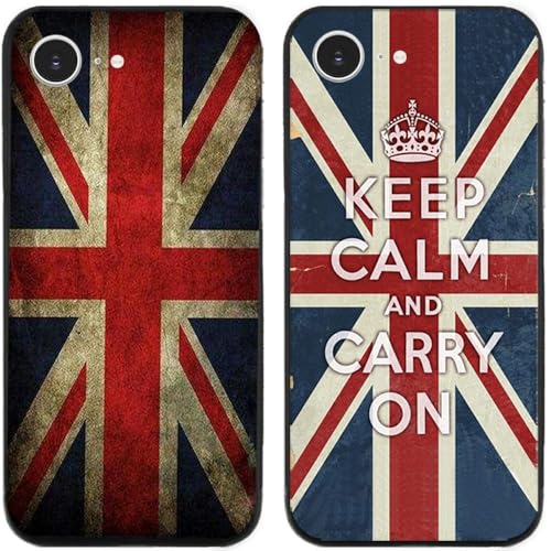 Custodia per iPhone 16e, Keep Calm And Carry On Retro UK Union Jack stampata durevole degradabile in gel di silicone TPU sottile cover posteriore, 2 pezzi/lotto