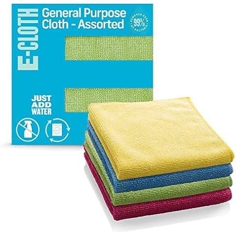 E-Cloth Microfiber Cloth 4-Pack, World's Leading Premium Microfiber Cleaning Cloth, Twice as Durable as Competition, 1 Year Guarantee, Ideal for Kitchen, Countertops, Sinks, and Bathrooms, Assorted Cover