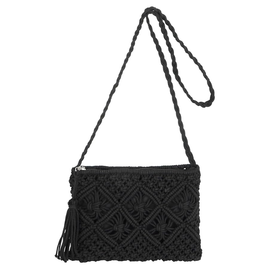 Handwoven Macramé Clutch Bag, Cotton Cord, Geometric Pattern Design, Zipper Closure-picture-43